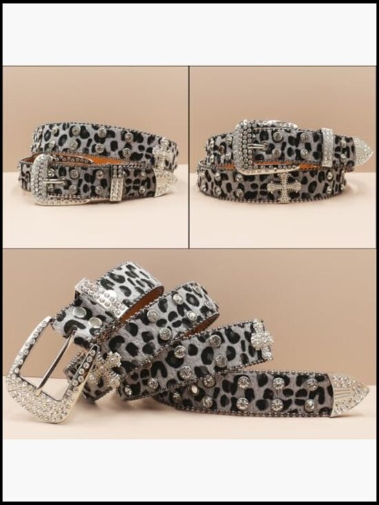 Rhinestone Cross Leopard Belt Punk Studded Western Cowgirl main image 6